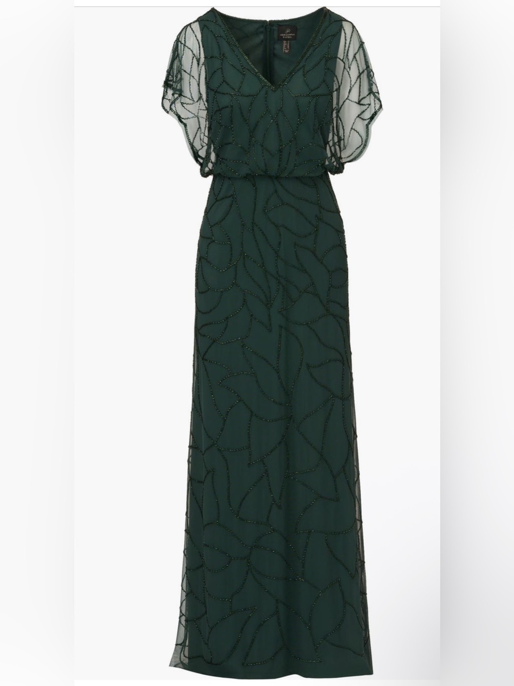Adrianna Papell Dark Green Beaded Flutter Sleeve Gown NWT SZ 14 Formal MOB GALA - Picture 3 of 13